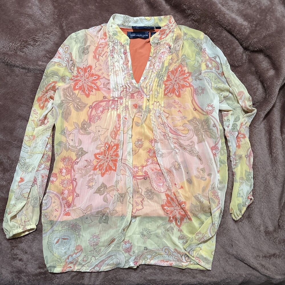 Susan Graver Crinkled Chiffon Tunic Stretch &Tank Size Medium‎